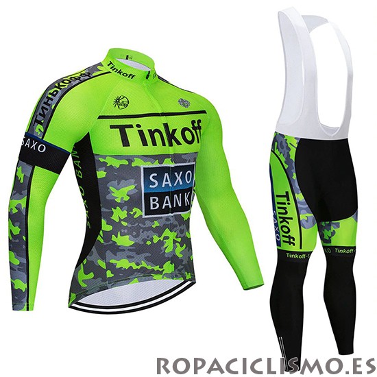 2020 Maillot Tinkoff Saxo Bank Tirantes Mangas Largas Verde Camuflaje